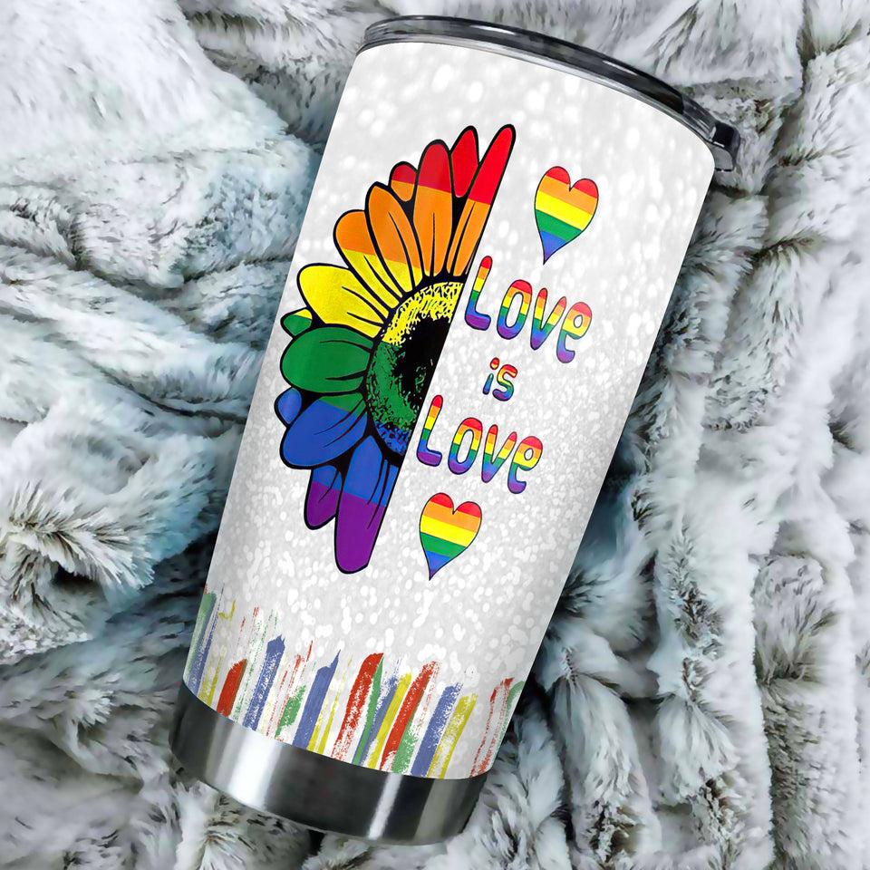 Camellia Persionalized LGBT Sunflower Love Is Love Stainless Steel Tumbler - Customized Double - Walled Insulation Travel Thermal Cup With Lid