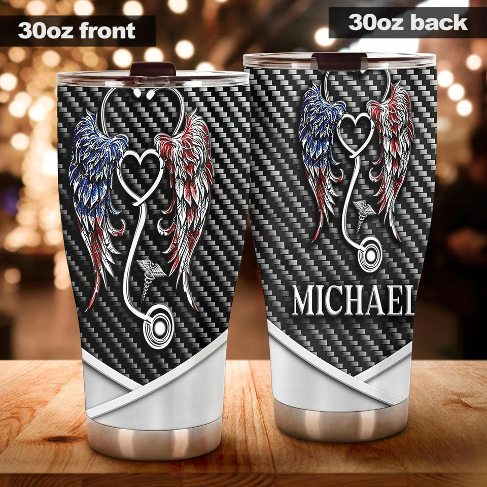 Camellia Personalized Nurse Wing Stainless Steel Tumbler - Double-Walled Insulation Vacumm Flask - Gift For Nurse, Christmas Gift, International Nurses Day
