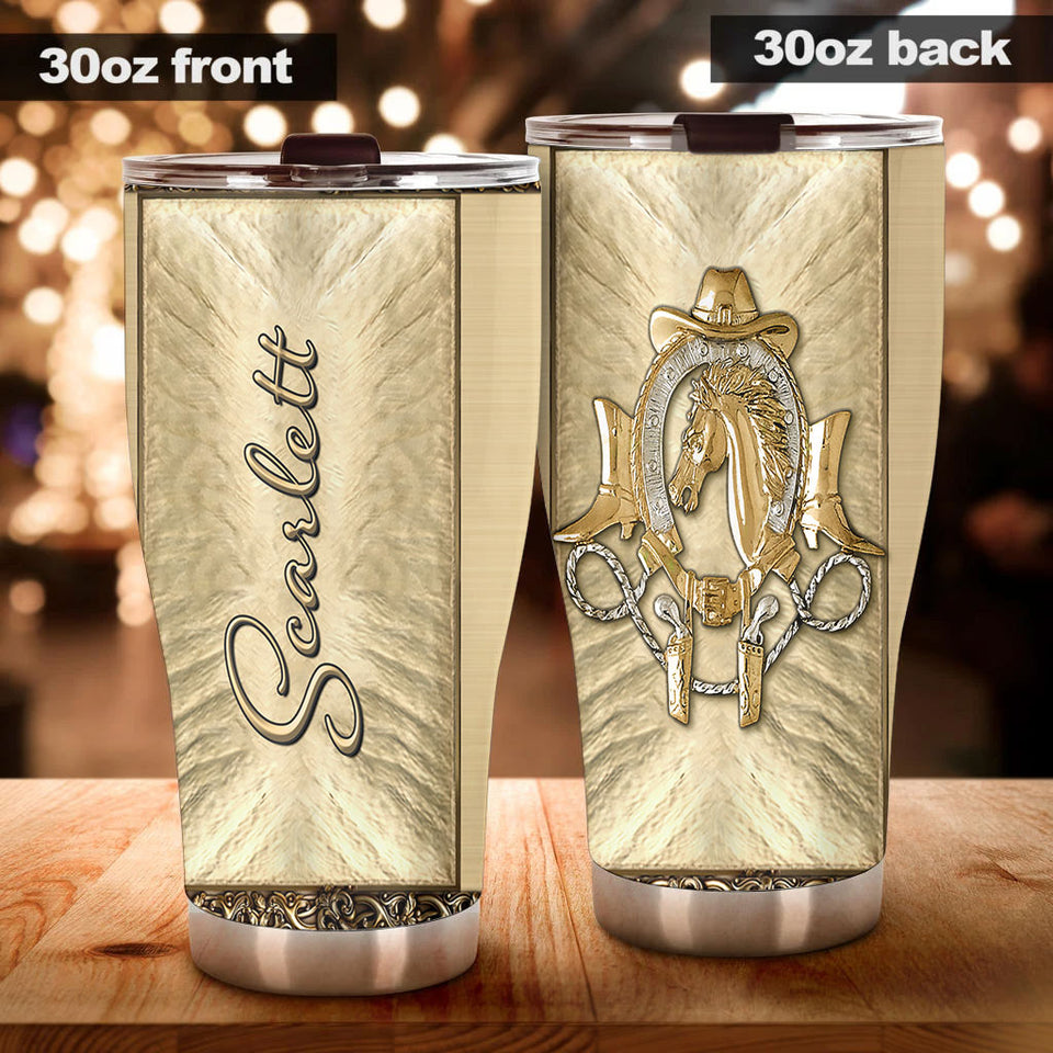 Camellia Personalized Horse Bronze Stainless Steel Tumbler - Double-Walled Insulation Vacumm Flask - Gift For Horse Lovers, Cowgirls, Cowboys, Perfect Christmas, Thanksgiving Gift