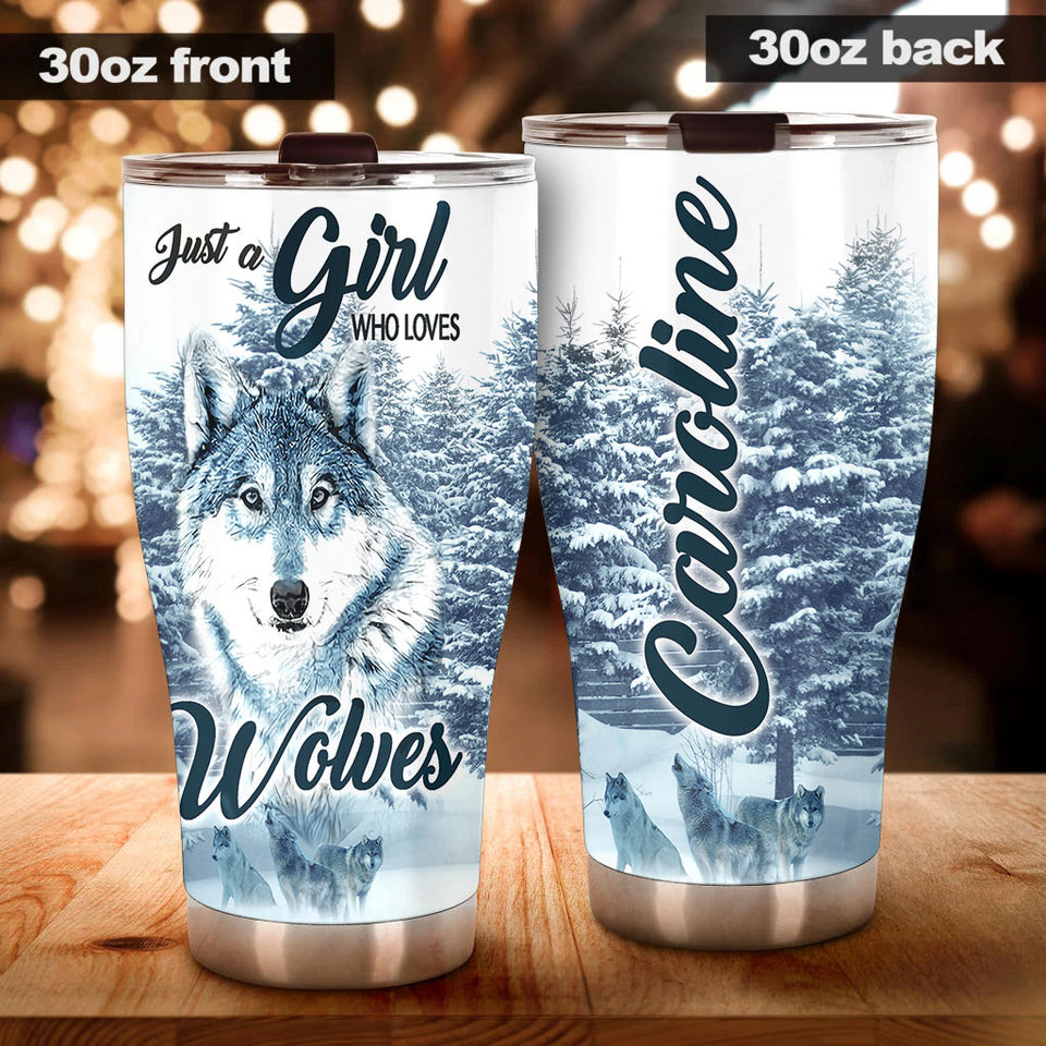 Camellia Persionalized 3D Wolf Just A Girl Who Loves Wolves Stainless Steel Tumbler - Customized Double - Walled Insulation Travel Thermal Cup With Lid Gift For Wolf Lover