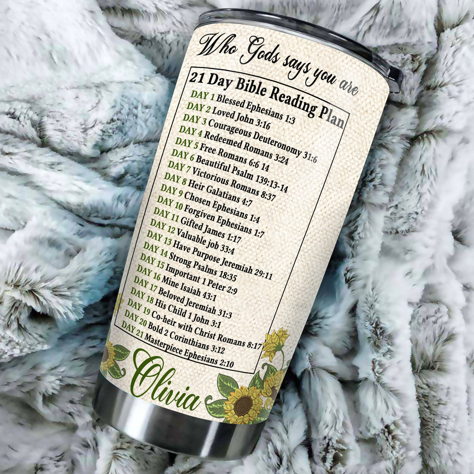 Camellia Personalized Sunflowers 21 Days Bible Reading Plan Stainless Steel Tumbler - Customized Double-Walled Insulation Travel Thermal Cup With Lid Gift For Christian
