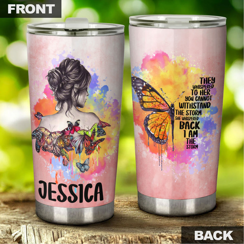 Camellia Personalized Butterfly Hippie Girl Stainless Steel Tumbler - Double-Walled Insulation Vacumm Flask - For Thanksgiving, Memorial Day, Christmas Gift