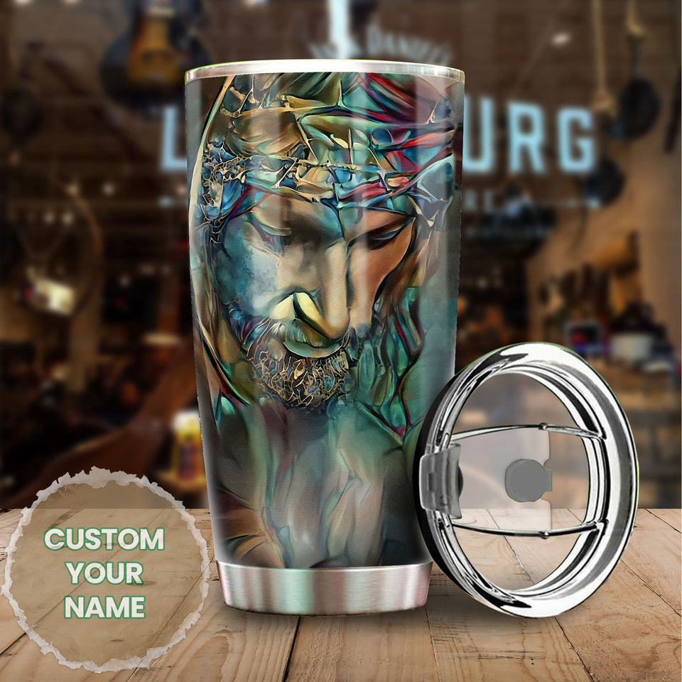 Camellia Personalized Faith Jesus Black Tumbler- Wall Insulated Cup With Lid Travel Mug