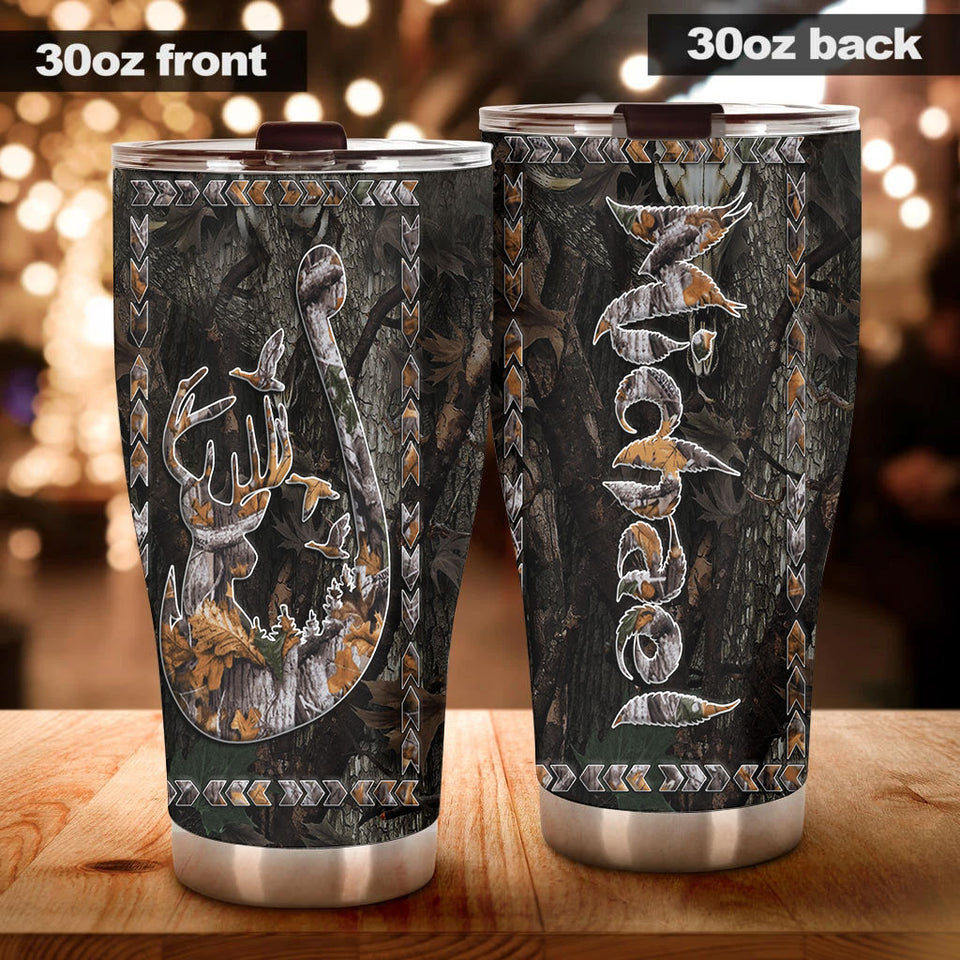 Camellia Persionalized Fishing Hook Stainless Steel Tumbler - Customized Double - Walled Insulation Travel Thermal Cup With Lid Gift For Fisherman