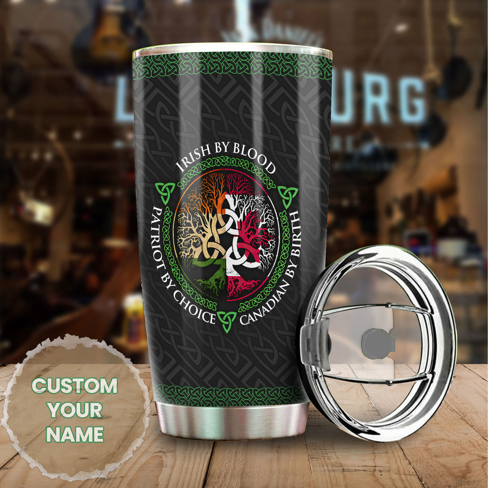 Camellia Personalized Irish By Blood Canadian By Birth Patriot By Choice Stainless Steel Tumbler - Customized Double-Walled Insulation Travel Thermal Cup With Lid