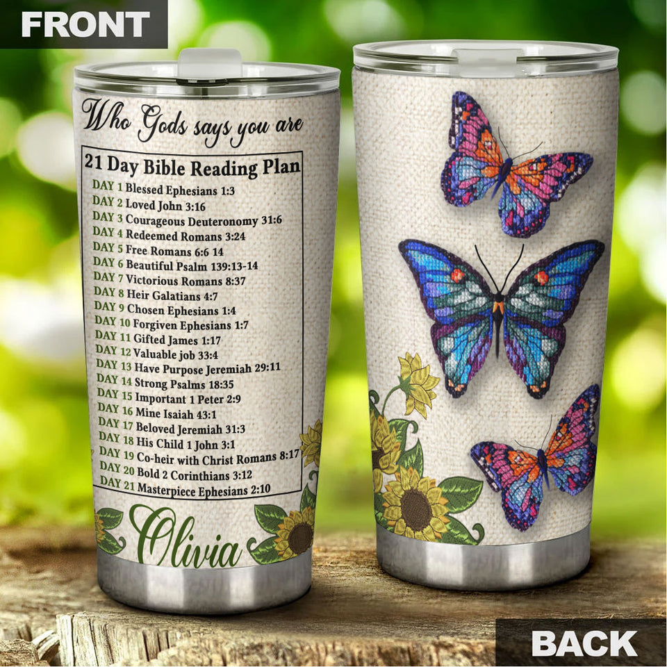 Camellia Personalized Sunflowers 21 Days Bible Reading Plan Stainless Steel Tumbler - Customized Double-Walled Insulation Travel Thermal Cup With Lid Gift For Christian