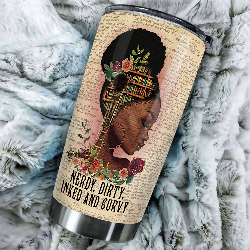 Camellia Black Girl Books Personalized Dirty Curvy Inked Stainless Steel Tumbler - Double-Walled Insulation Vacumm Flask - Gift For Black Queen, International Women's Day, Hippie Girls
