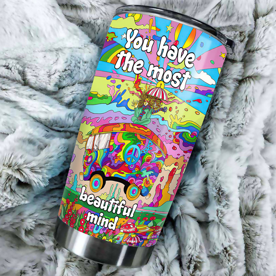 Camellia Personalized Hippie Rainbow You Have The Most Beautiful Mind Stainless Steel Tumbler-Sweat-Proof Double Wall Travel Cup With Lid