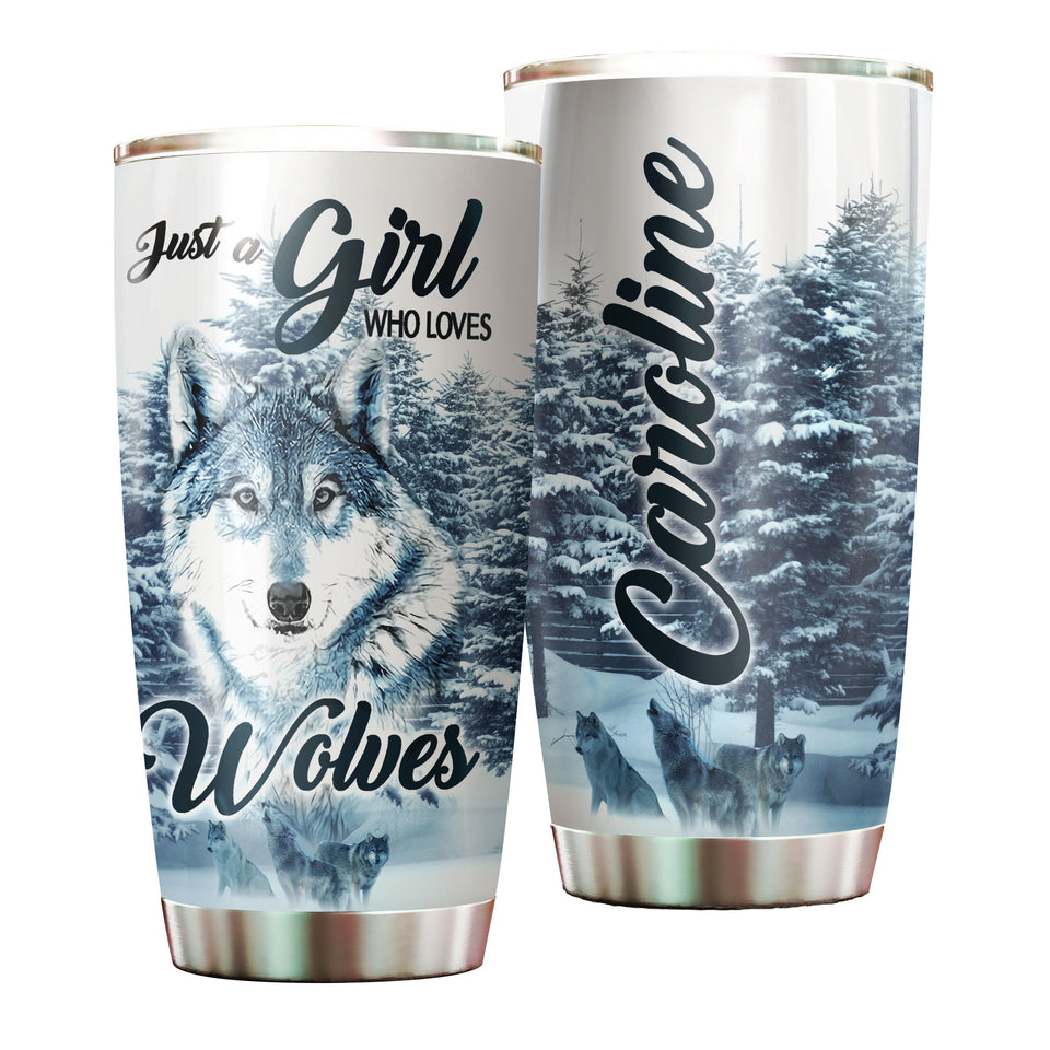 Camellia Persionalized 3D Wolf Just A Girl Who Loves Wolves Stainless Steel Tumbler - Customized Double - Walled Insulation Travel Thermal Cup With Lid Gift For Wolf Lover