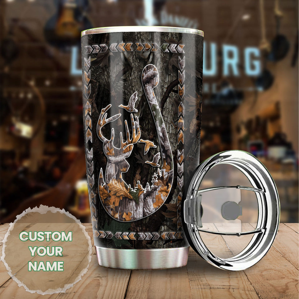 Camellia Persionalized Fishing Hook Stainless Steel Tumbler - Customized Double - Walled Insulation Travel Thermal Cup With Lid Gift For Fisherman