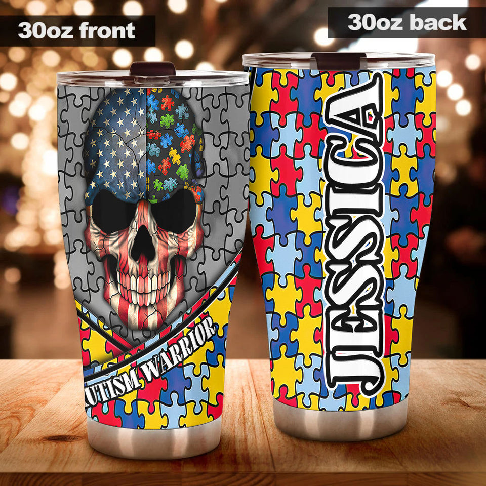 Camellia Personalized Skull Autism warrior Stainless Steel Tumbler-Double-Walled Insulation Travel Cup With Lid