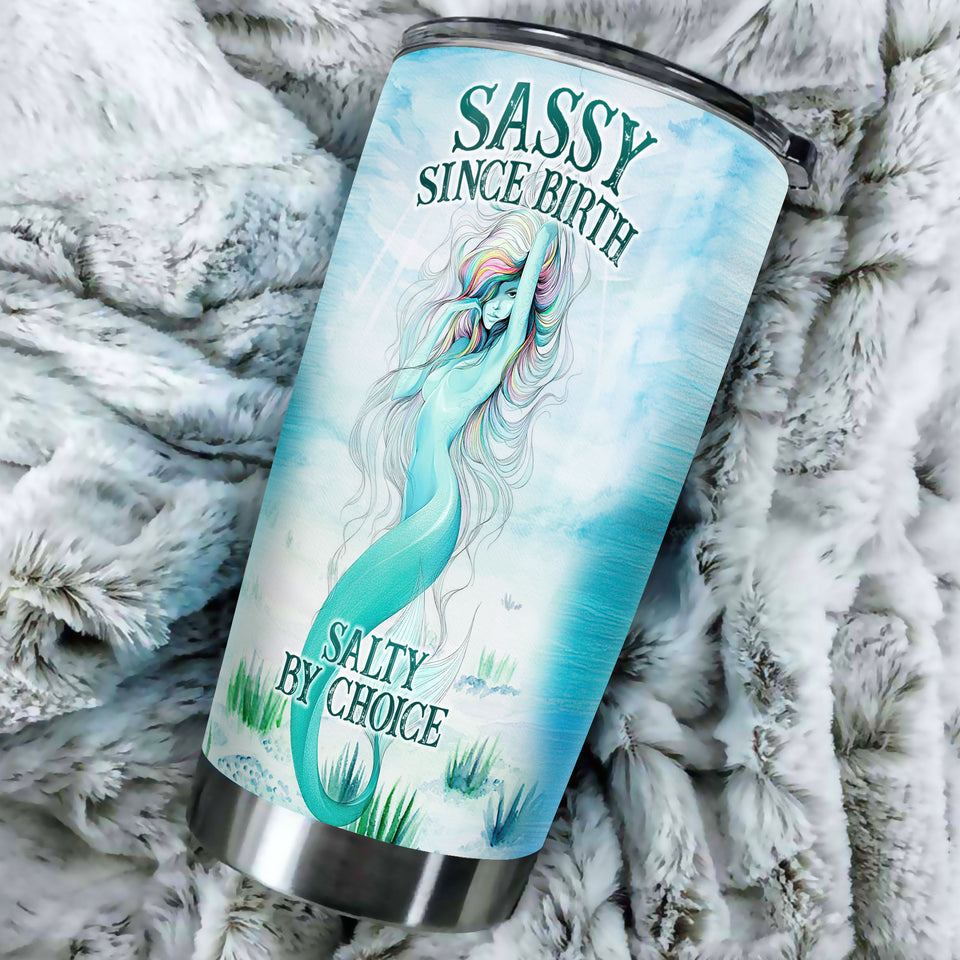 Camellia Personalized Mermaid Sassy Since Birth Salty By Choice Stainless Steel Tumbler-Double-Walled Insulation Travel Cup With Lid 01