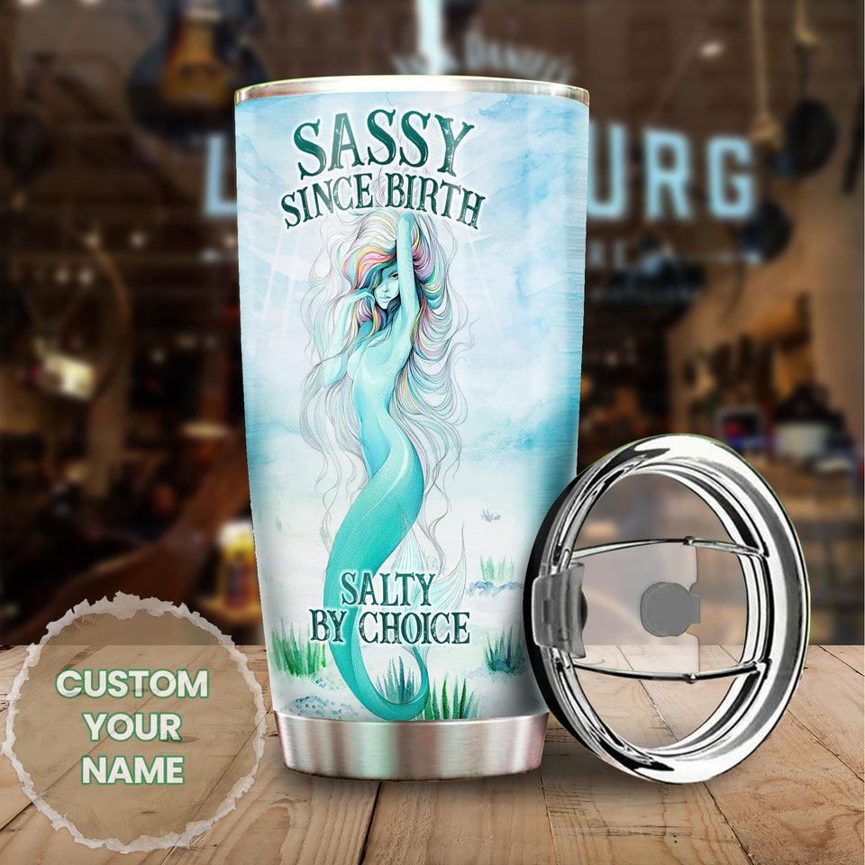 Camellia Personalized Mermaid Sassy Since Birth Salty By Choice Stainless Steel Tumbler-Double-Walled Insulation Travel Cup With Lid 01