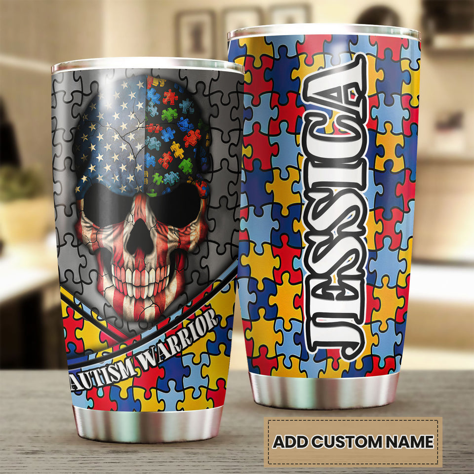 Camellia Personalized Skull Autism warrior Stainless Steel Tumbler-Double-Walled Insulation Travel Cup With Lid