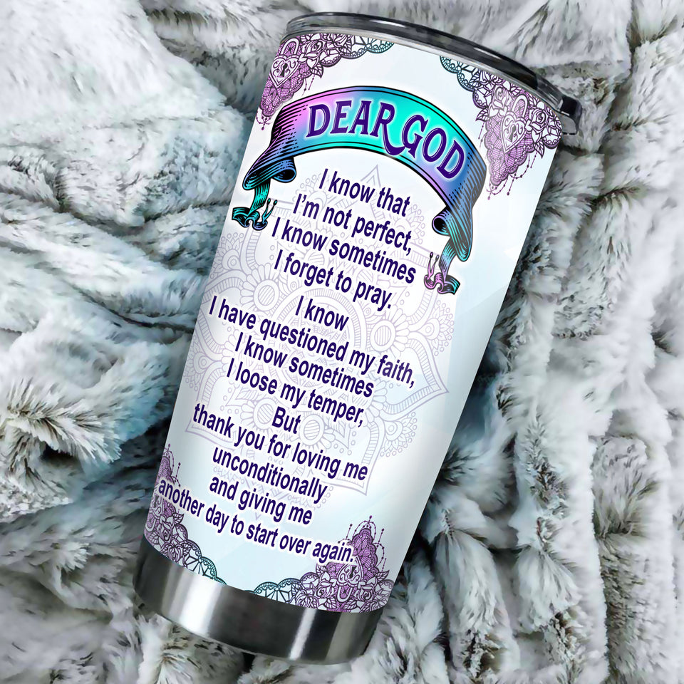 Camellia Personalized Dear God Thank You For Loving Me Unconditionally Stainless Steel Tumbler - Customized Double-Walled Insulation Travel Thermal Cup With Lid Gift For Christian