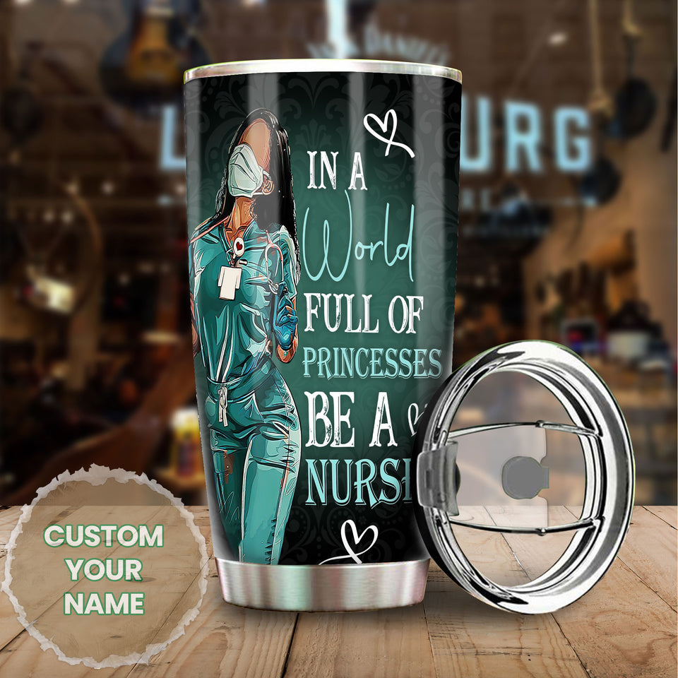 Camellia Personalized Black Nurse Princess Stainless Steel Tumbler - Double-Walled Insulation Vacumm Flask - Gift For Black Queen, International Women's Day, Nurse's Day