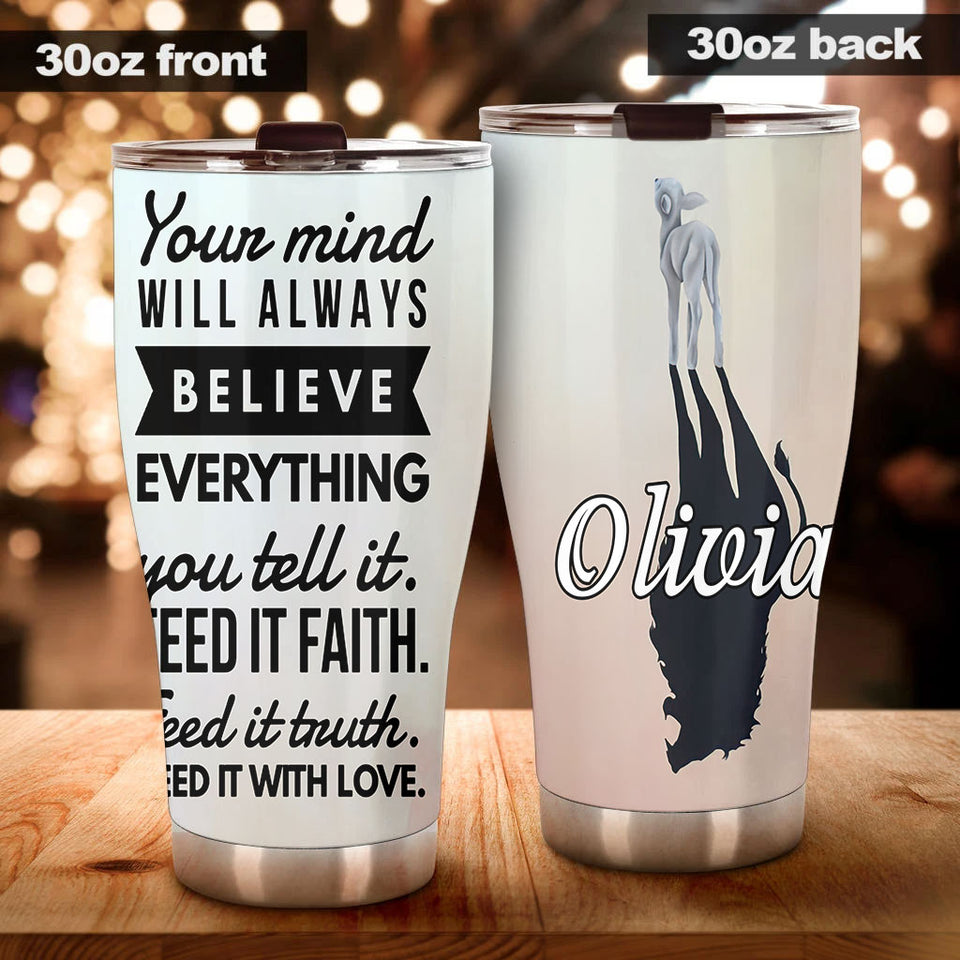 Camellia Personalized Feed It Faith Feed It Truth Feed It With Love Stainless Steel Tumbler - Customized Double-Walled Insulation Travel Thermal Cup With Lid