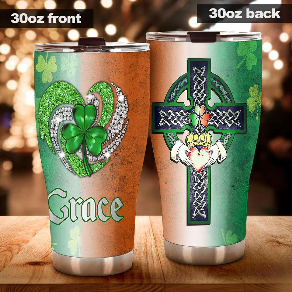 Camellia Persionalized Irish Heart  Jewelry Style Stainless Steel Tumbler - Customized Double - Walled Insulation Travel Thermal Cup With Lid