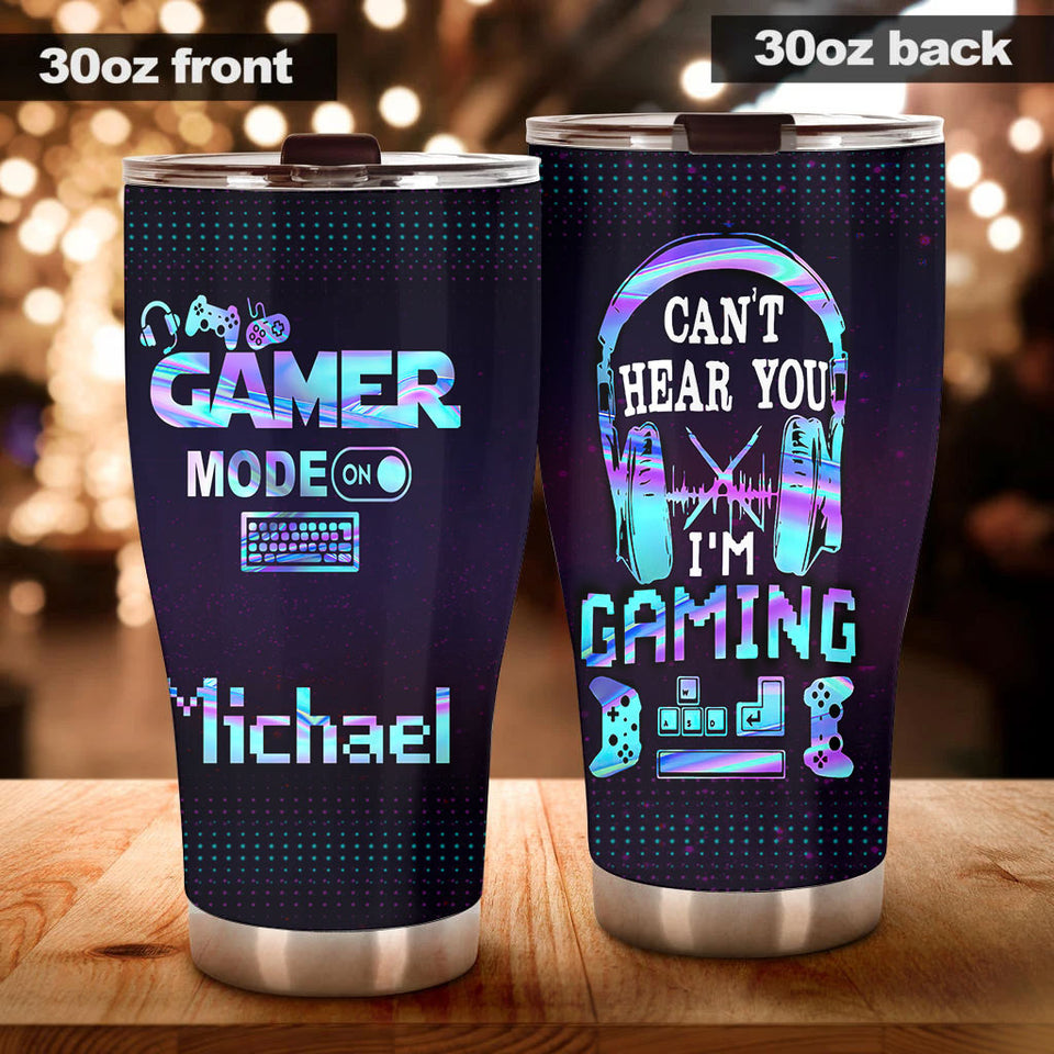Camellia Personalized Gamer Mode On Can't Hear You I'm Gaming Stainless Steel Tumbler-Thermal Flask Travel Therma Cup With Lid Gift For Gamer