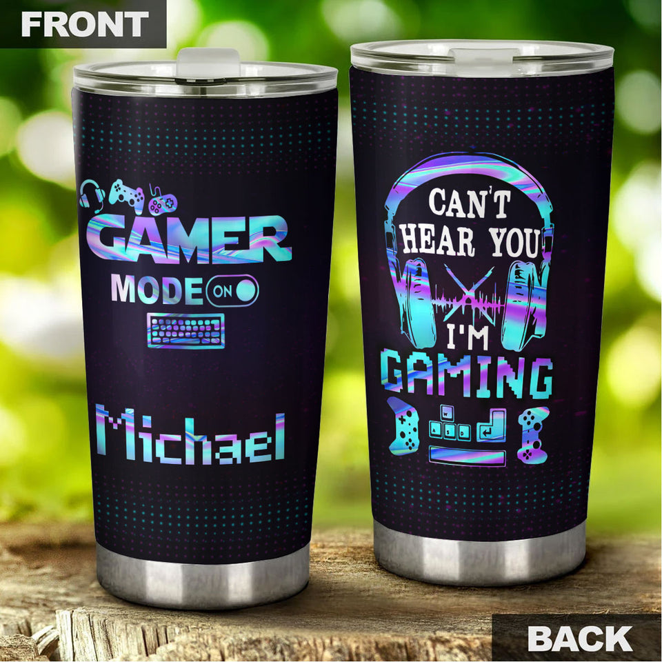 Camellia Personalized Gamer Mode On Can't Hear You I'm Gaming Stainless Steel Tumbler-Thermal Flask Travel Therma Cup With Lid Gift For Gamer