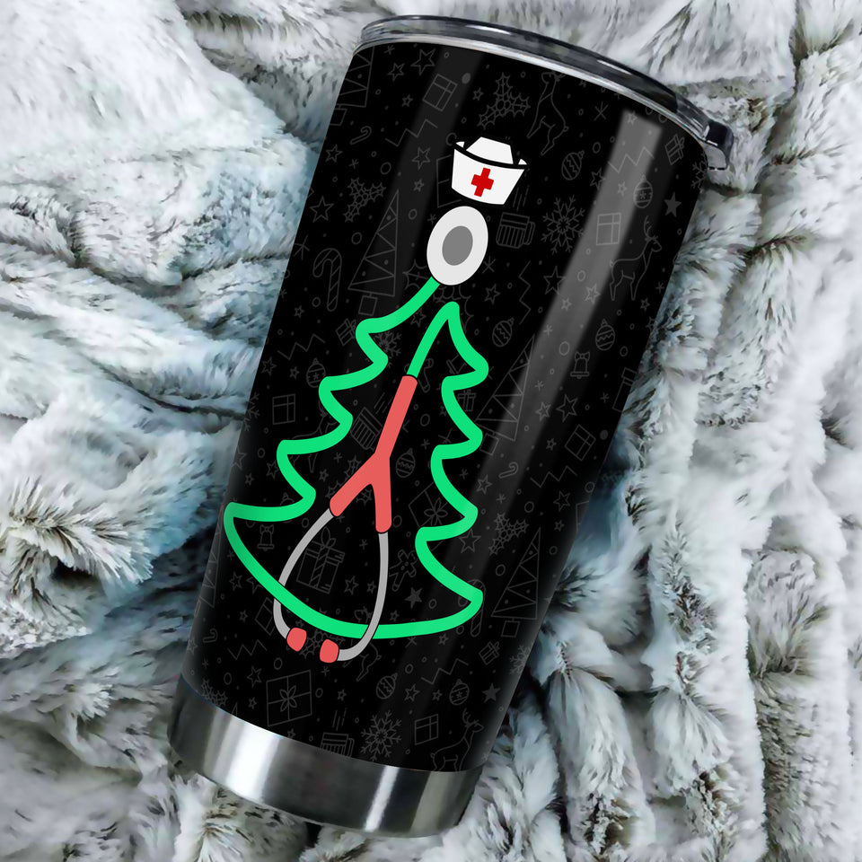 Camellia Personalized Christmas Nurse Stainless Steel Tumbler - Customized Double-Walled Insulation Travel Thermal Cup With Lid