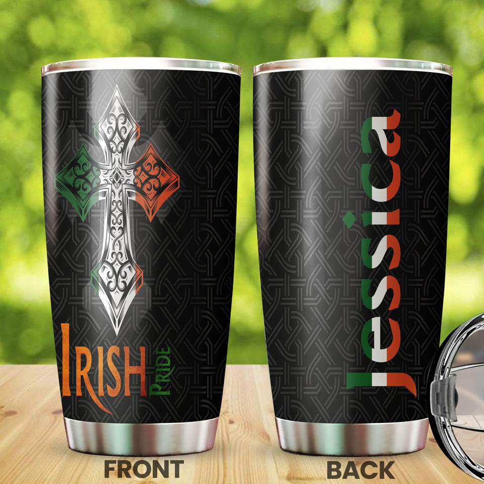 Camellia Personalized Celtic Irish Pride Stainless Steel Tumbler - Customized Double-Walled Insulation Travel Thermal Cup With Lid