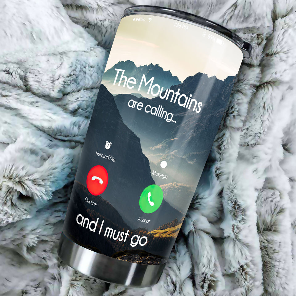 Camellia Personalized Hiking The Mountains Are Calling And I Must Go Stainless Steel Tumbler - Customized Double-Walled Insulation Travel Thermal Cup With Lid Gift For Hiker