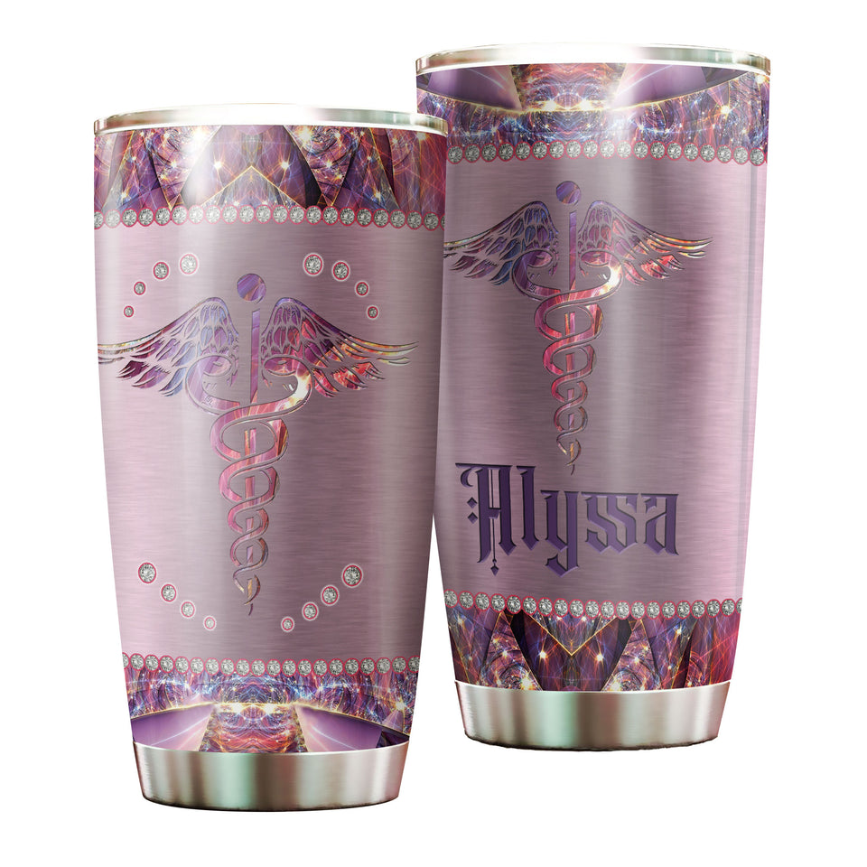 Camellia Personalized Nurse Symbol Stainless Steel Tumbler - Double-Walled Insulation Vacumm Flask - Gift For Nurse, Christmas Gift, International Nurses Day