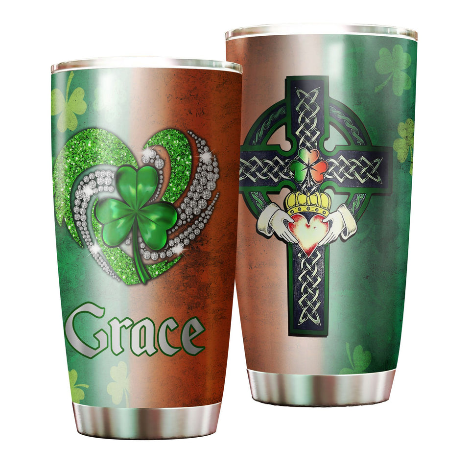 Camellia Persionalized Irish Heart  Jewelry Style Stainless Steel Tumbler - Customized Double - Walled Insulation Travel Thermal Cup With Lid