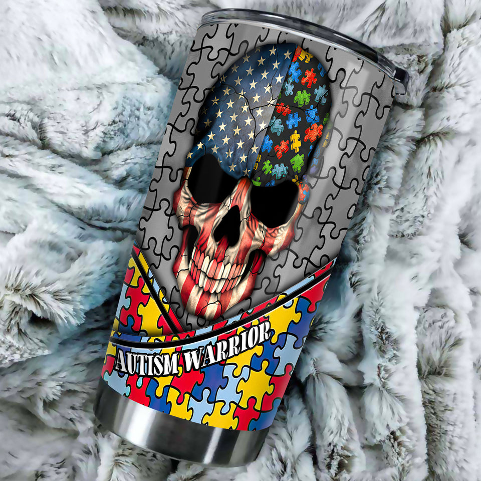 Camellia Personalized Skull Autism warrior Stainless Steel Tumbler-Double-Walled Insulation Travel Cup With Lid