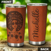 Camellia Personalized Black Women Leather Style Stainless Steel Tumbler - Double-Walled Insulation Vacumm Flask - Gift For Black Queen, International Women's Day, Hippie Girls