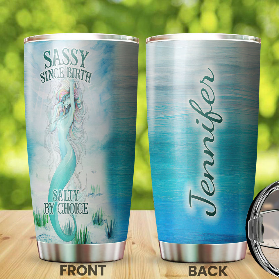 Camellia Personalized Mermaid Sassy Since Birth Salty By Choice Stainless Steel Tumbler-Double-Walled Insulation Travel Cup With Lid 01