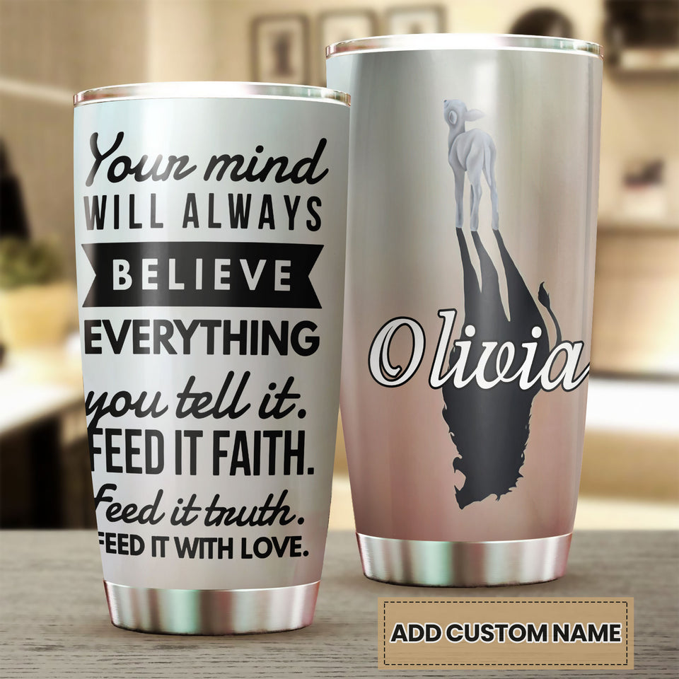 Camellia Personalized Feed It Faith Feed It Truth Feed It With Love Stainless Steel Tumbler - Customized Double-Walled Insulation Travel Thermal Cup With Lid