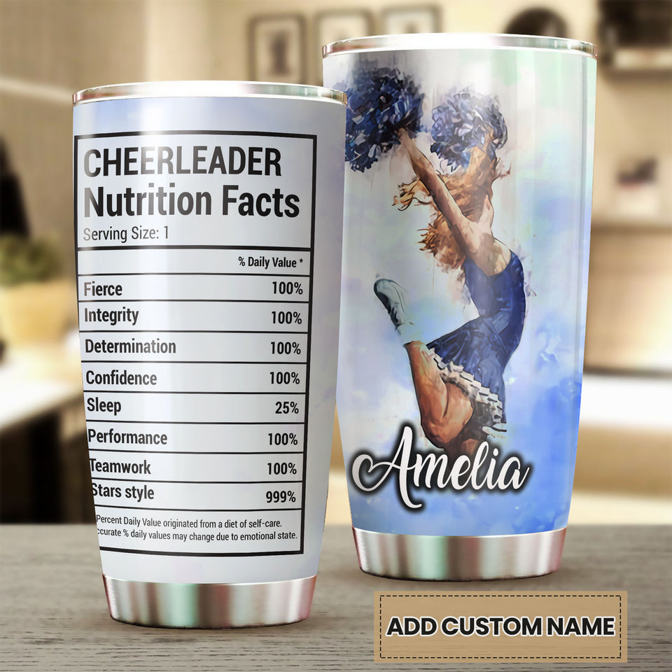 Camellia Personalized Cheerleader Nutrition Facts Stainless Steel Tumbler - Customized Double-Walled Insulation Travel Thermal Cup With Lid