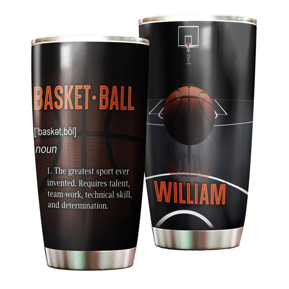 Camellia Persionalized 3D Basketball Definition Stainless Steel Tumbler - Customized Double - Walled Insulation Travel Thermal Cup With Lid Gift For Basketball Player
