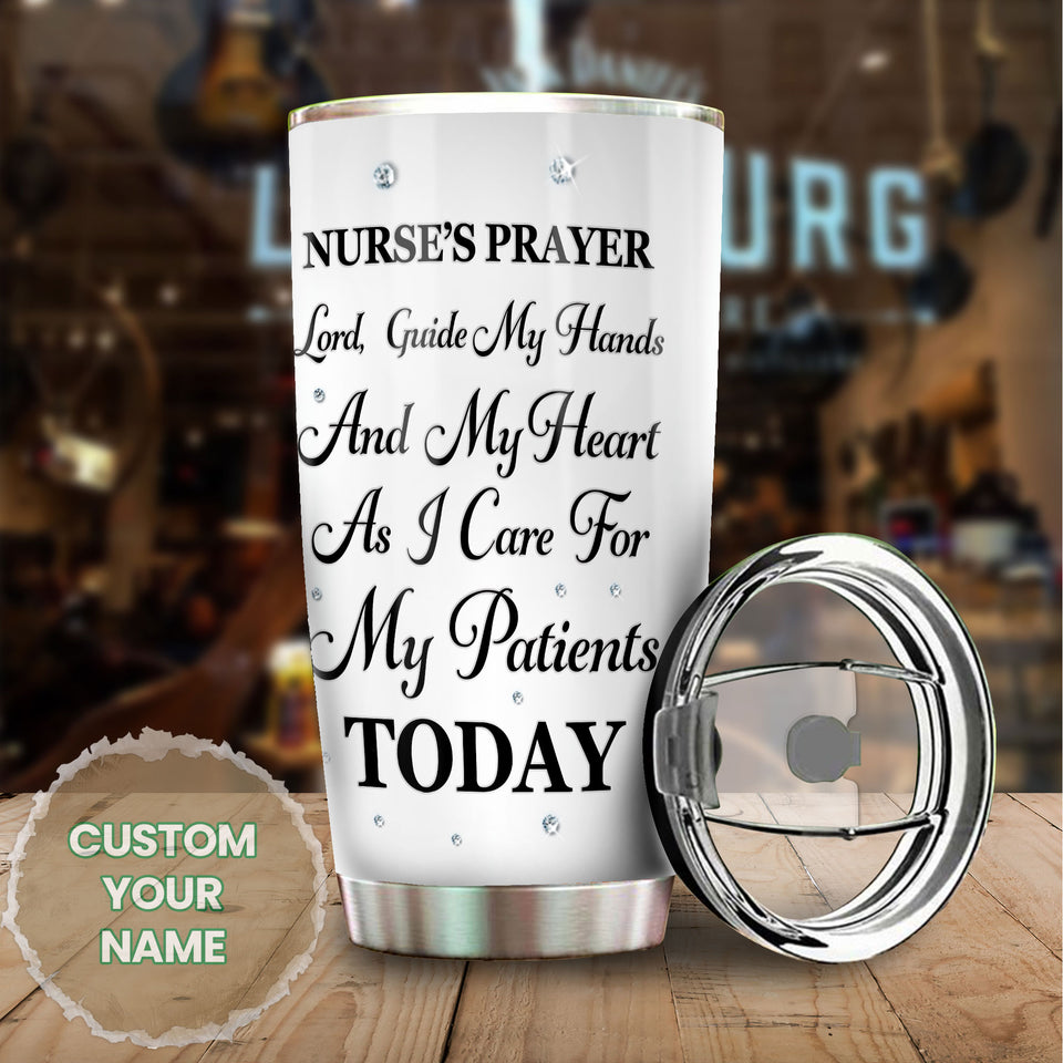 Camellia Personalized Nurse Prayers Lord Guide My Hand And My Heart As I Care For My Patients Today  Stainless Steel Tumbler - Customized Double-Walled Insulation Travel Thermal Cup With Lid Gift For Nurse