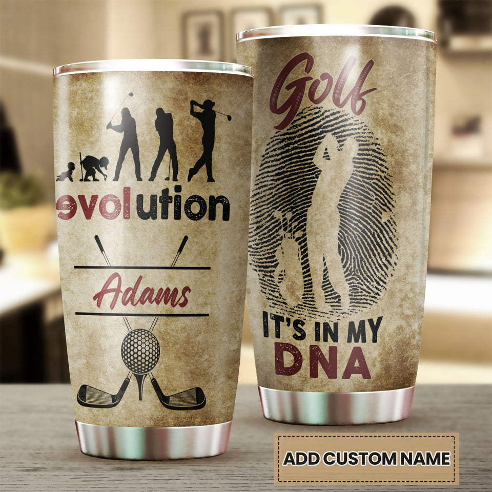 Camellia Personalized Golf Evolution It's My DNA Stainless Steel Tumbler-Double-Walled Travel Therma Cup With Lid Gift For Male Golf Player