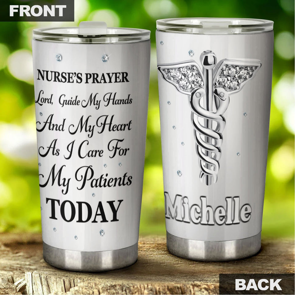 Camellia Personalized Nurse Prayers Lord Guide My Hand And My Heart As I Care For My Patients Today  Stainless Steel Tumbler - Customized Double-Walled Insulation Travel Thermal Cup With Lid Gift For Nurse