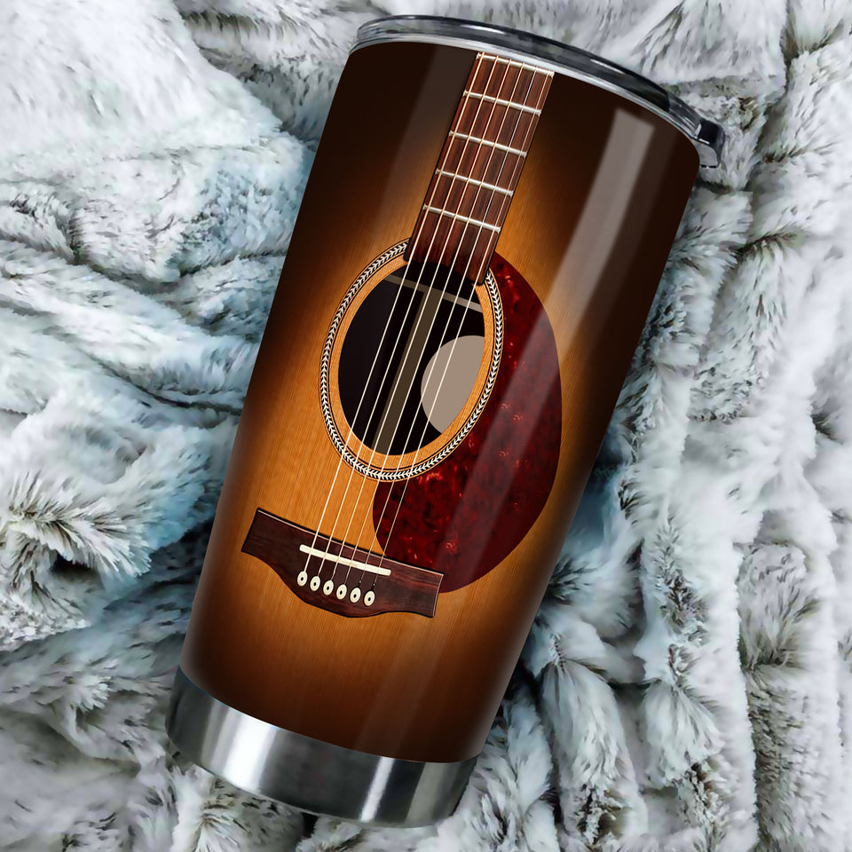Camellia Personalized 3D Arcoustic Guitar Stainless Steel Tumbler - Customized Double-Walled Insulation Thermal Cup With Lid Gift For Musician Guitarist