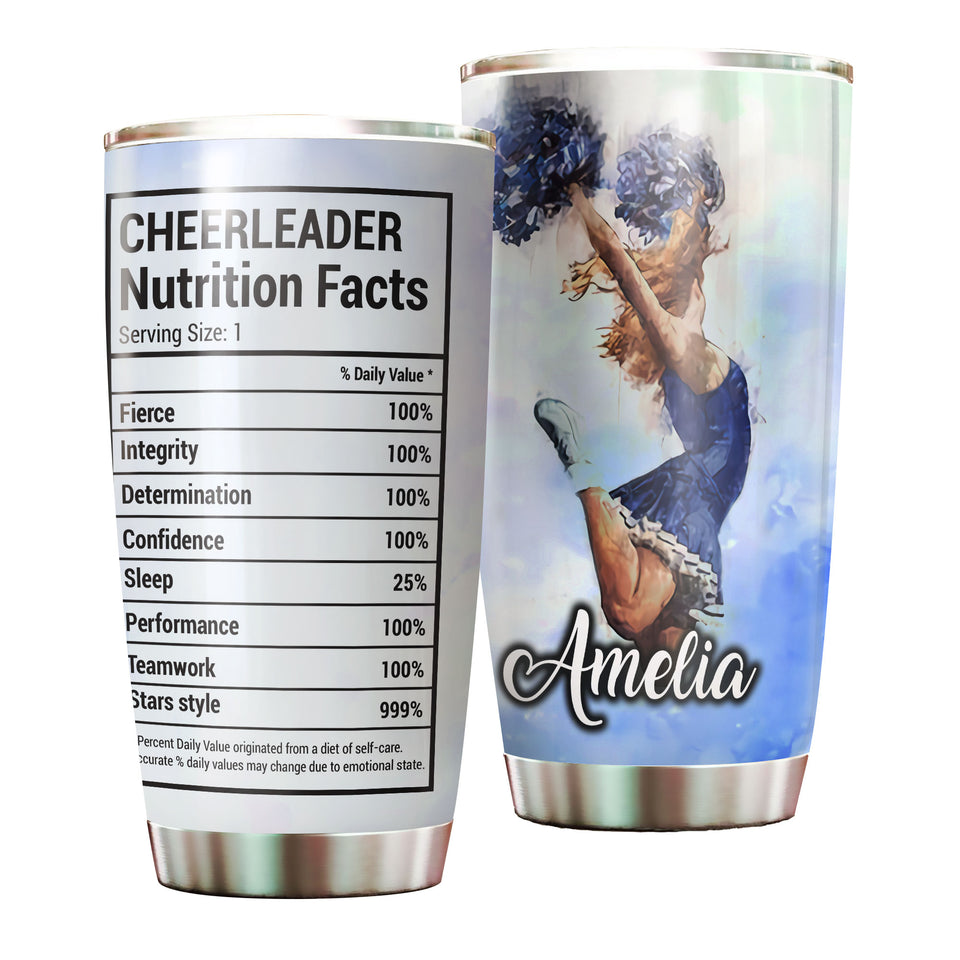Camellia Personalized Cheerleader Nutrition Facts Stainless Steel Tumbler - Customized Double-Walled Insulation Travel Thermal Cup With Lid