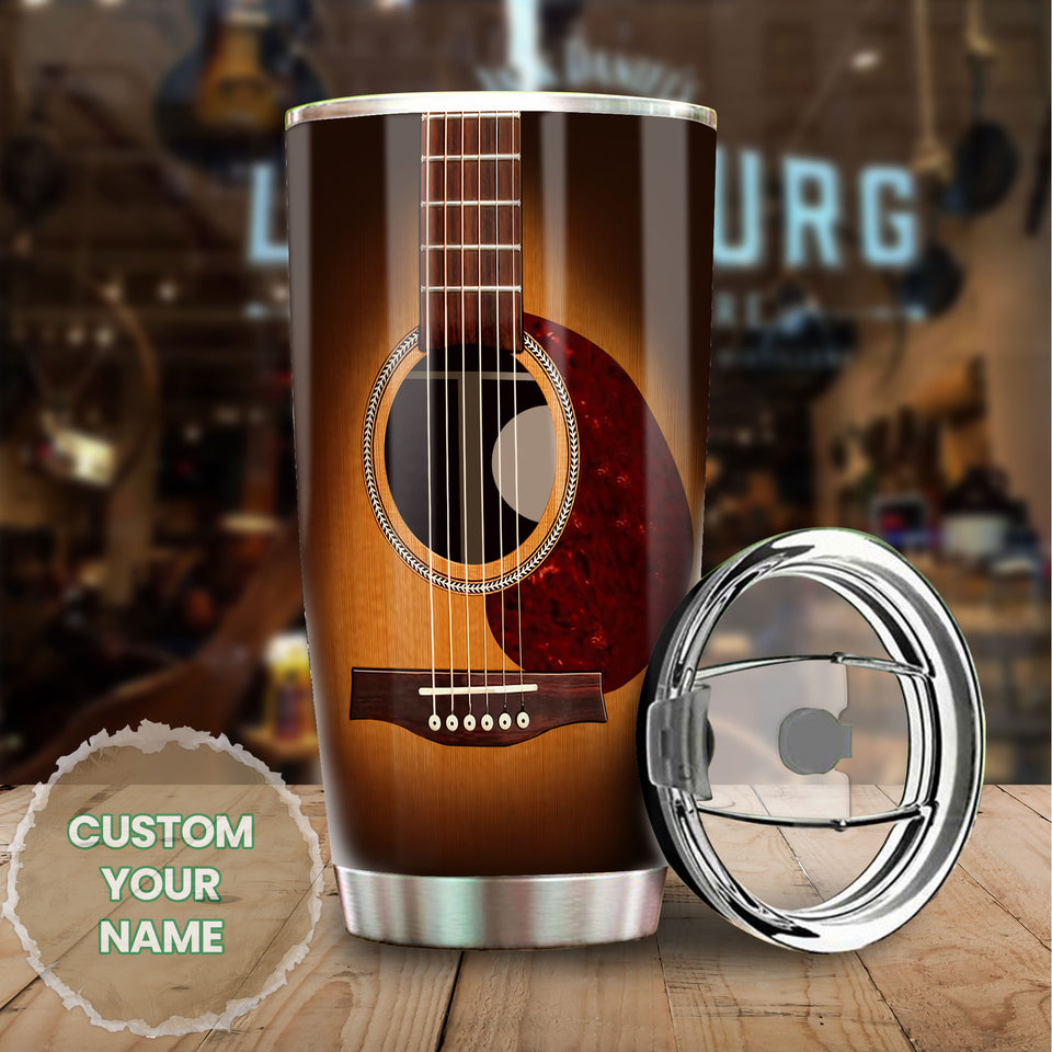 Camellia Personalized 3D Arcoustic Guitar Stainless Steel Tumbler - Customized Double-Walled Insulation Thermal Cup With Lid Gift For Musician Guitarist
