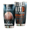 Camellia Persionalized 3D Basketball Hustle Hit And Never Quit Stainless Steel Tumbler - Customized Double - Walled Insulation Travel Thermal Cup With Lid Gift For Basketball Player
