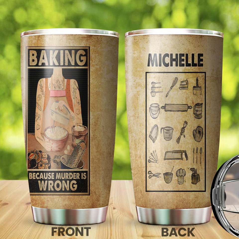 Camellia Personalized Baking Girl Stainless Steel Tumbler - Double-Walled Insulation Vacumm Flask - Gift For Baking Fans, Bakers, Cake Lovers