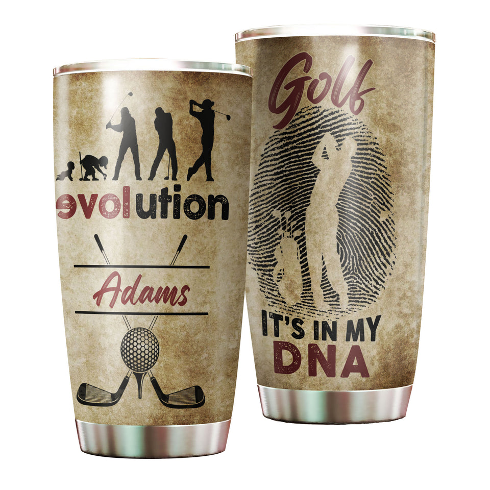Camellia Personalized Golf Evolution It's My DNA Stainless Steel Tumbler-Double-Walled Travel Therma Cup With Lid Gift For Male Golf Player