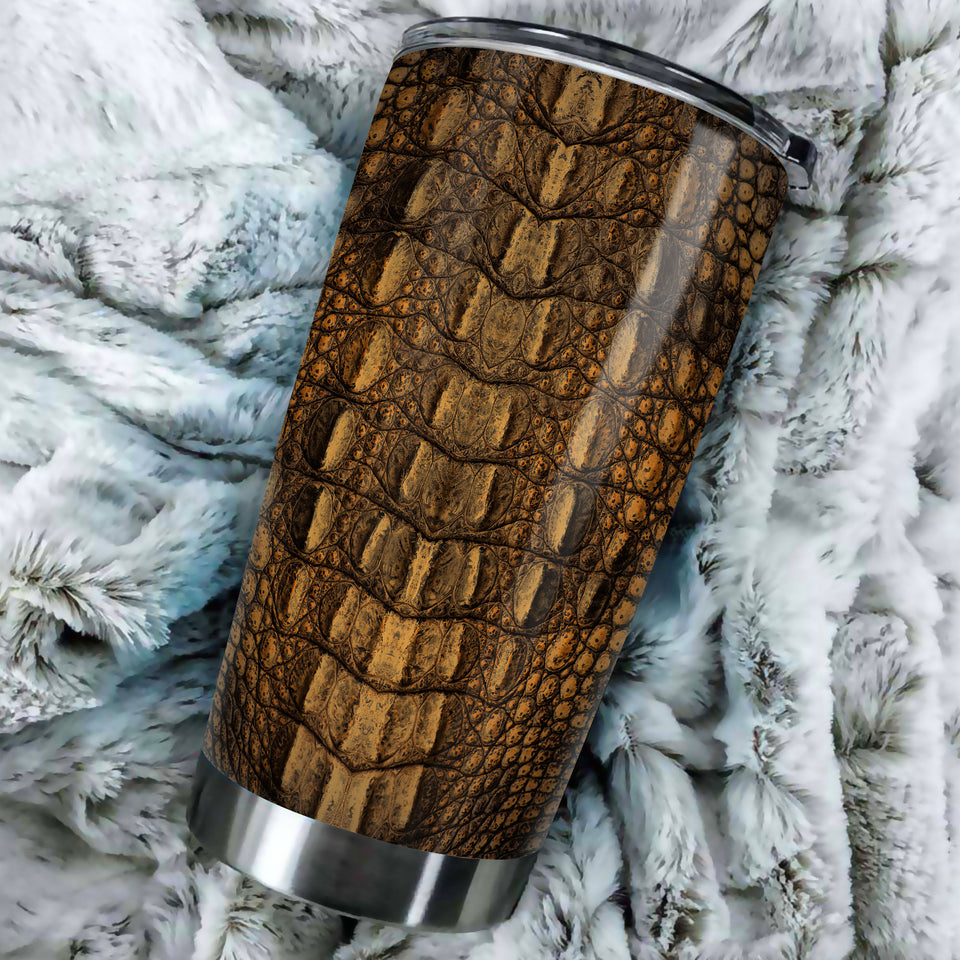 Camellia Persionalized Crocodile Leather Stainless Steel Tumbler - Customized Double - Walled Insulation Thermal Cup With Lid Gift For Baseball Player