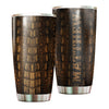 Camellia Persionalized Crocodile Leather Stainless Steel Tumbler - Customized Double - Walled Insulation Thermal Cup With Lid Gift For Baseball Player