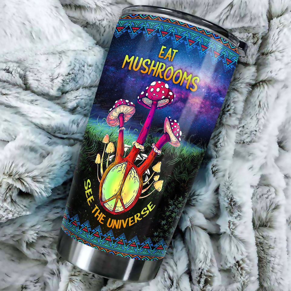 Camellia Personalized Eat Mushroom Hippie Style Stainless Steel Tumbler-Sweat-Proof Double Wall Travel Cup With Lid
