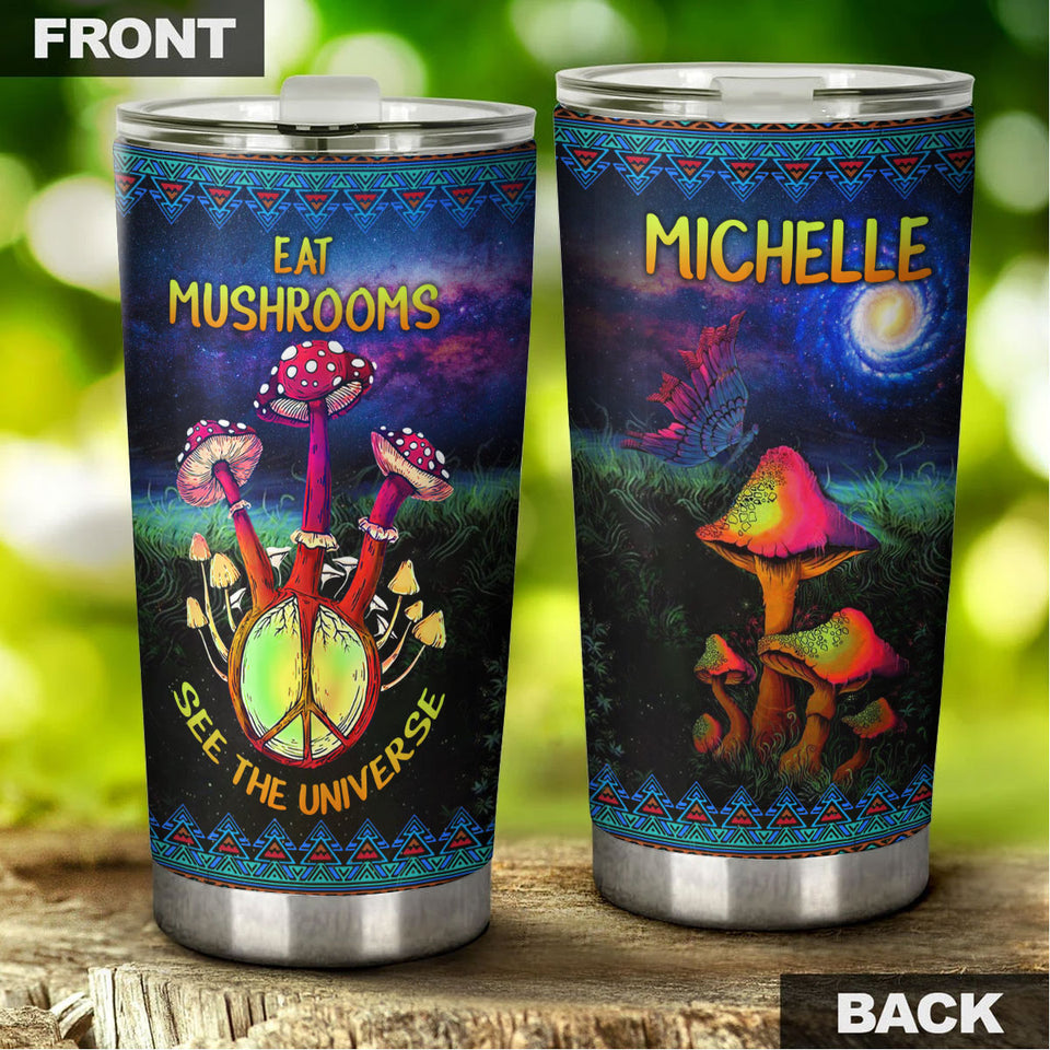 Camellia Personalized Eat Mushroom Hippie Style Stainless Steel Tumbler-Sweat-Proof Double Wall Travel Cup With Lid