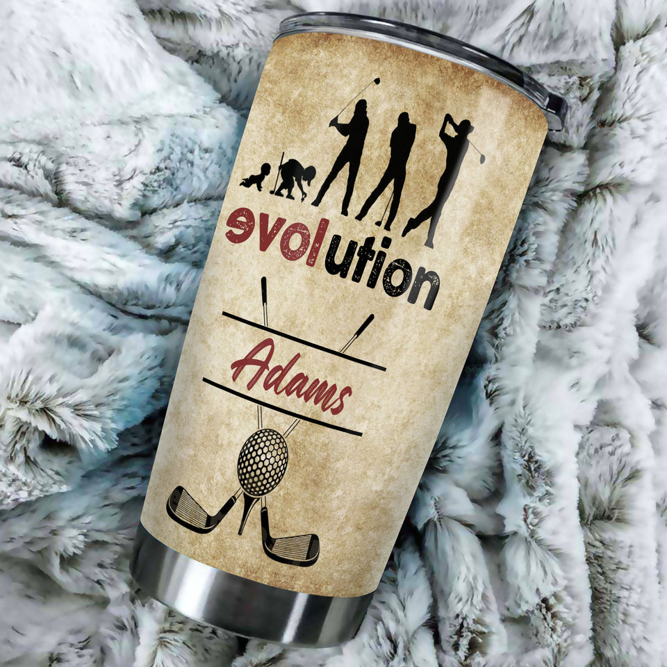 Camellia Personalized Golf Evolution It's My DNA Stainless Steel Tumbler-Double-Walled Travel Therma Cup With Lid Gift For Male Golf Player