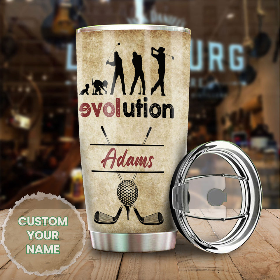 Camellia Personalized Golf Evolution It's My DNA Stainless Steel Tumbler-Double-Walled Travel Therma Cup With Lid Gift For Male Golf Player